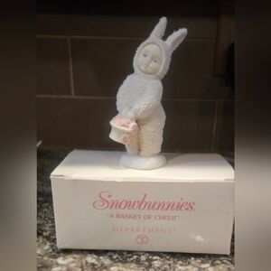 Department 56 Snowbunnies White Bunny with Pastel Flower Basket